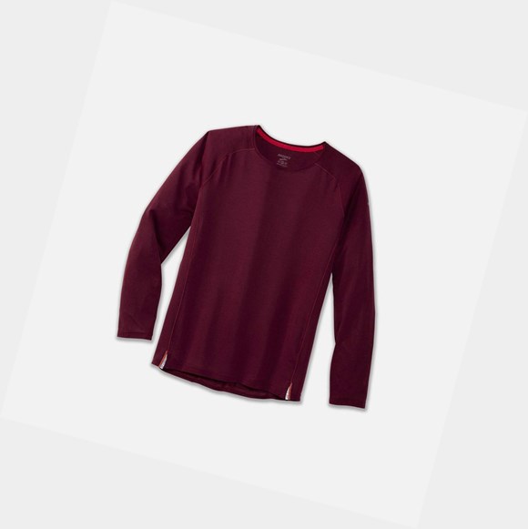 Men's Brooks Ghost Long Sleeve Tops Heather Merlot | 9150PTYXO